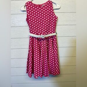 Blackbutterfly Pink Polka Dot Kids Dress with White Belt Size 11-12
